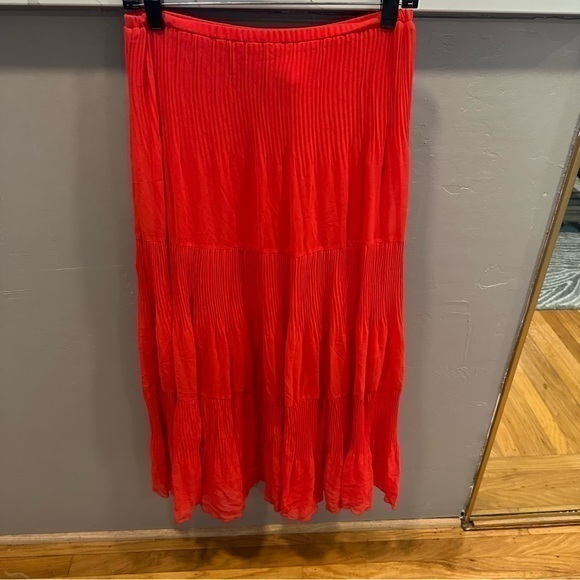 Dresses & Skirts - Maxi Tiered Sheer micro pleats bright reddish coral skirt fully lined size 6 C53